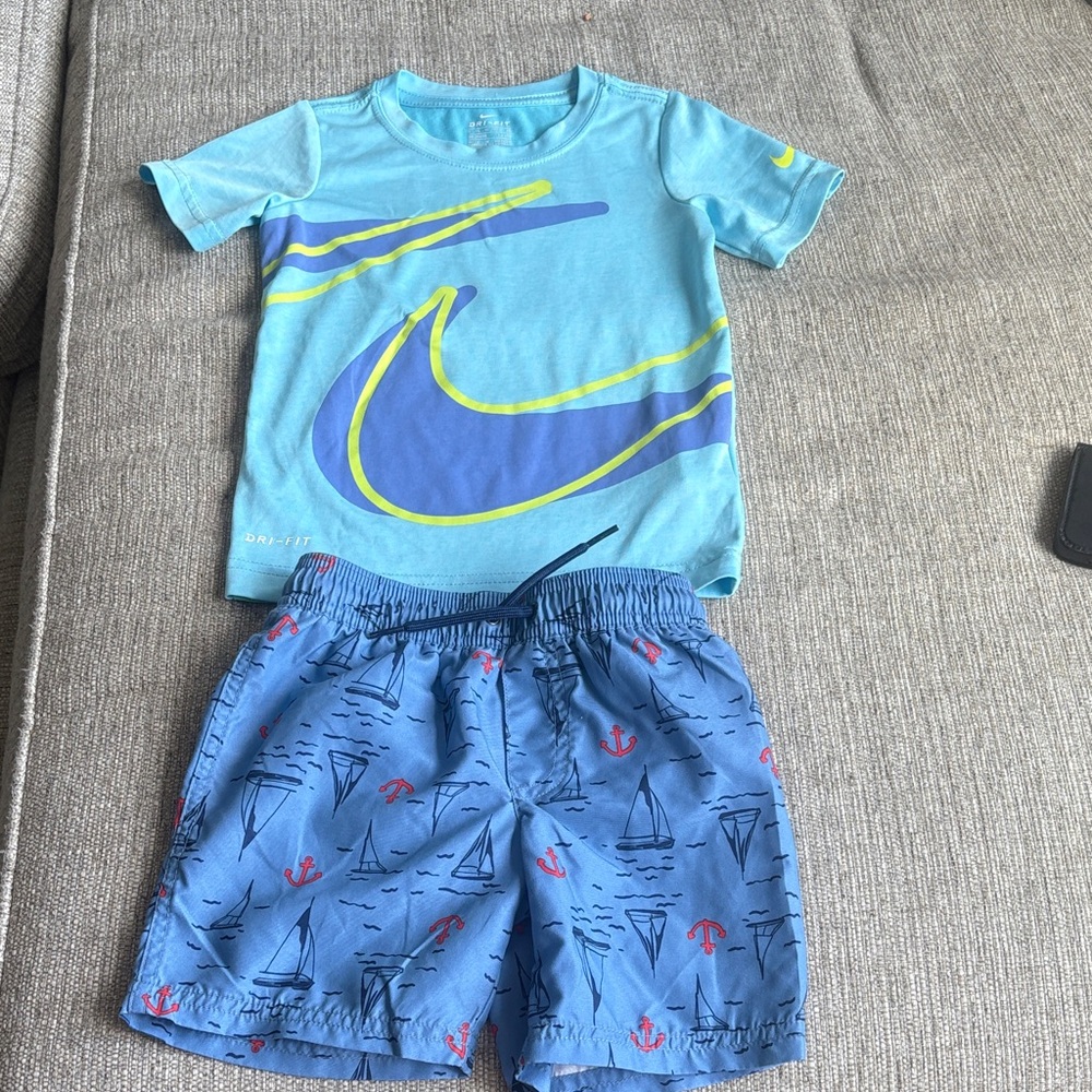 Nike Light Blue Boys Shorts Set with Nautical Print